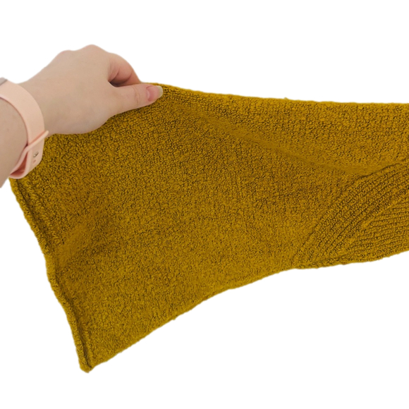 Free People Lovely Lines Pullover Wool Sweater Mustard Sunstone Combo SZ Medium - Picture 13 of 14